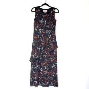 Vintage 90s Maggy London Asymmetrical Dark Floral Midi Dress Whimsigoth